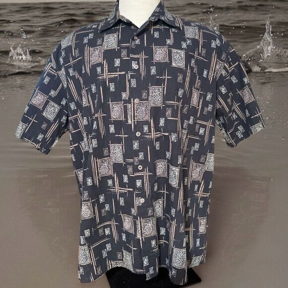 Moda Campia 100% Cotton Hawaiian Pineapple Print Button Down Short Sleeve - Picture 1 of 11
